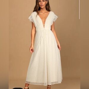 Lulus evermore, midi cream, polka dress
